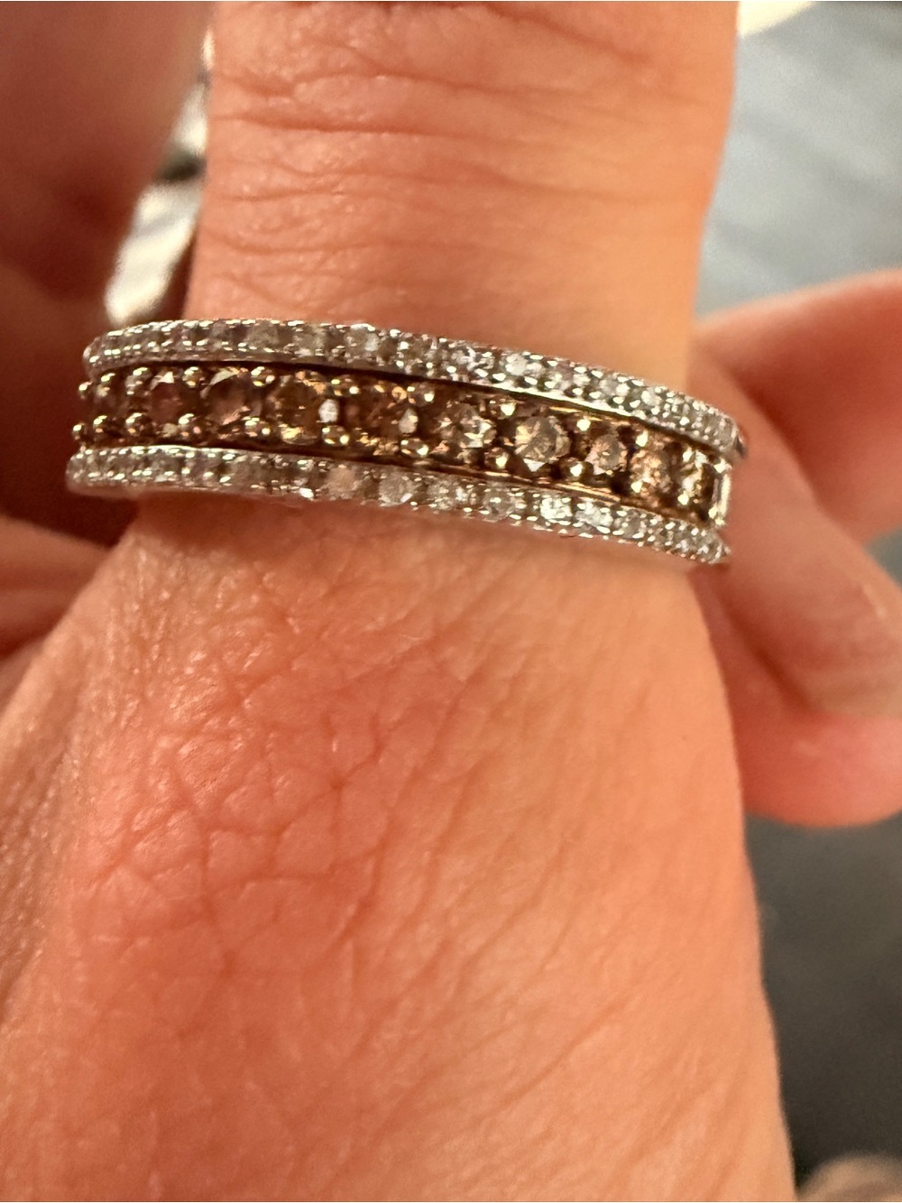 Champagne & White Diamond-Accent Pavé Band Mens or Women’s Ring Sz10